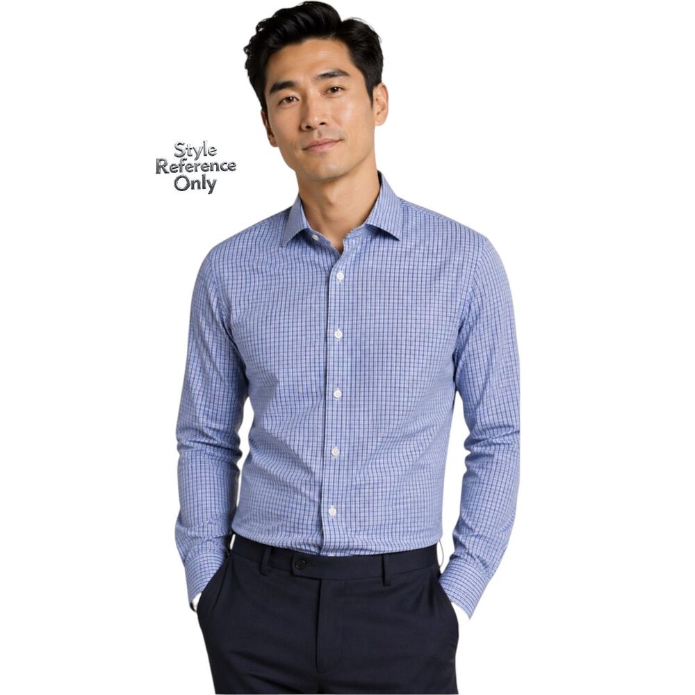 Bonobos Men's Jetsetter Slim Fit Stretch Dress Shirt Blue Check Size 17x35 EUC